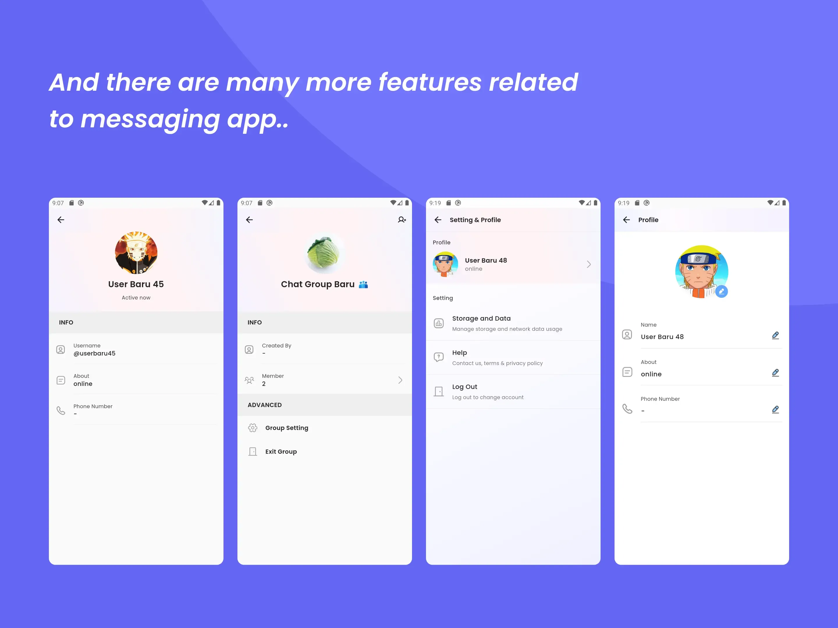 Mindful Messenger - Profile, Group, and Settings